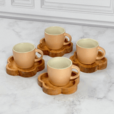 Jogo 4 Canecas com Pires de Madeira Salmon Liptus 115ml - Ela Decora